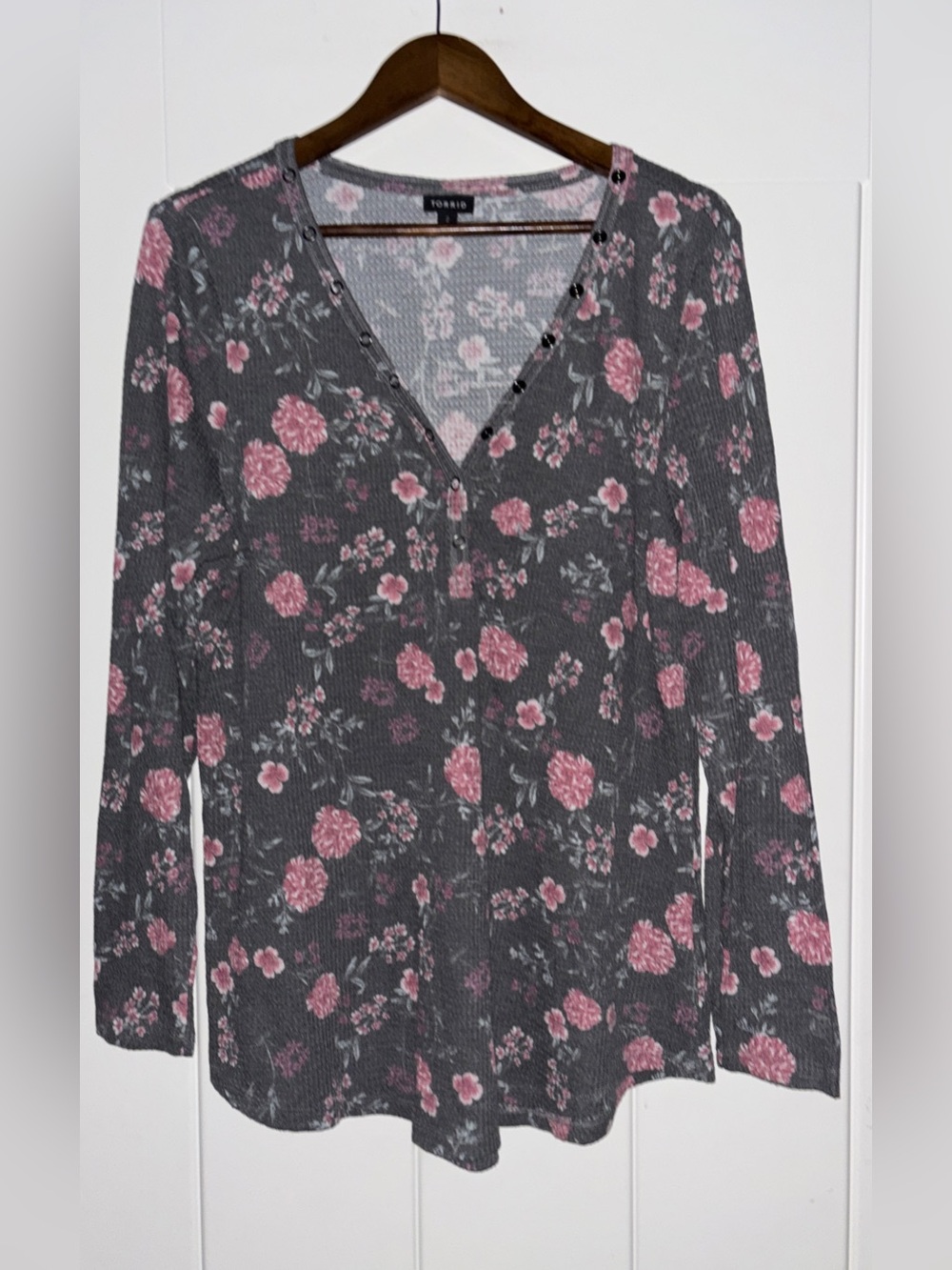 Torrid Floral Thermal V-Neck Long Sleeve Top Women 2 Fall